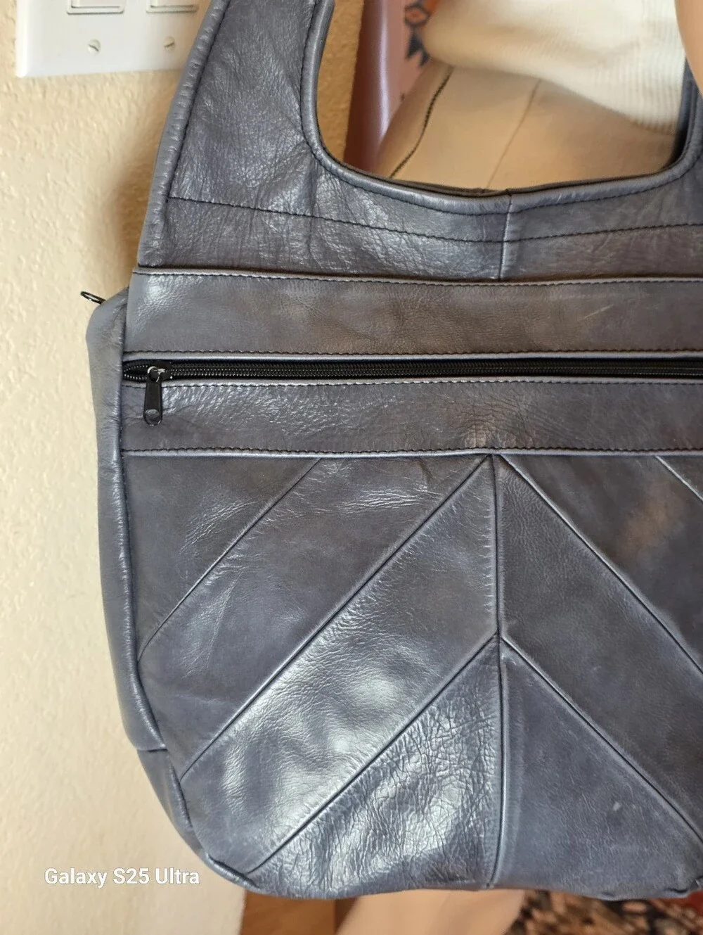 Vintage Slouchy Mexican Chevron Patchwork Leather Hobo Shoulder Bag - Capacious
